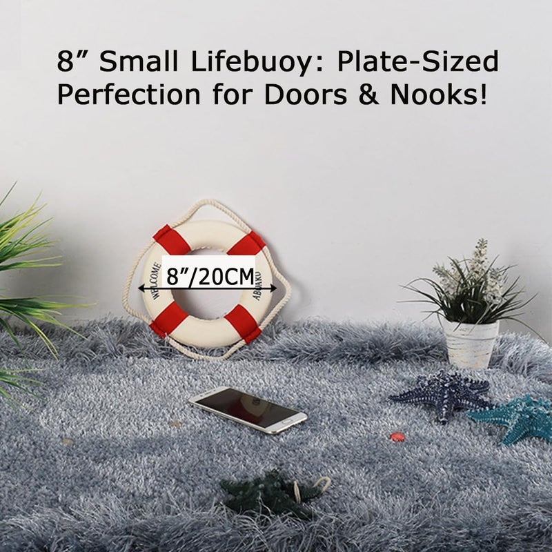 MorroMorn Lifebuoy Wall Hanging Decor - Welcome Aboard Mediterranean Style Home Decoration (Red, 8") - Image 2